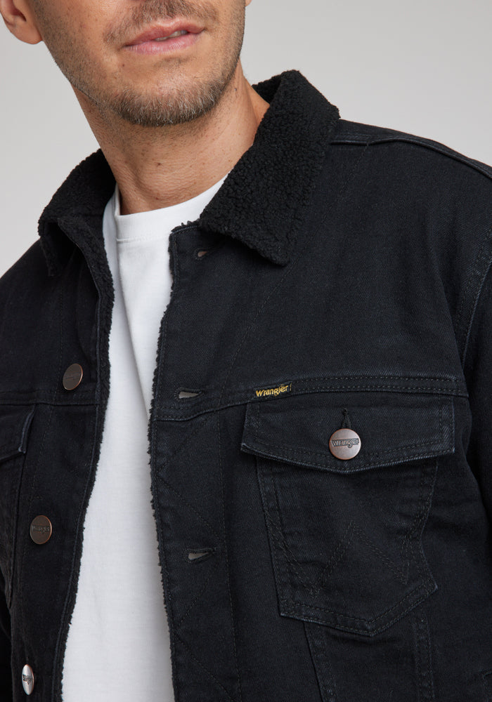 Chaqueta Denim Sherpa Hombre Negra