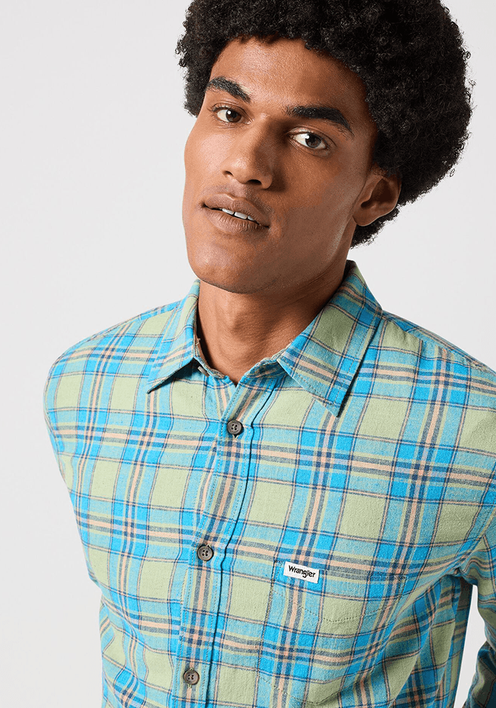Camisa 1 Pocket Shirt Ls Green Blue Plaid