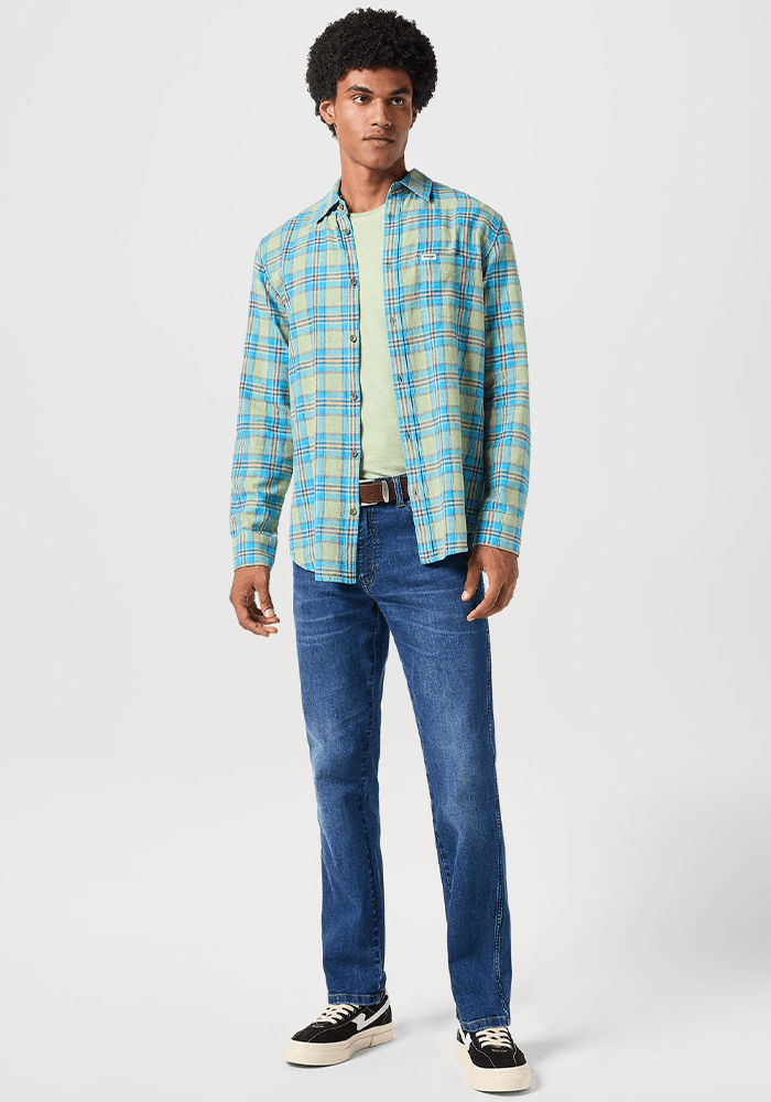 Camisa 1 Pocket Shirt Ls Green Blue Plaid