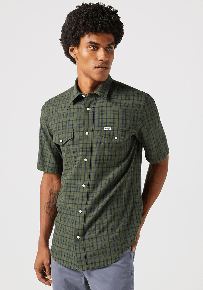 Camisa Manga Corta Western Shirt Ss Green Indigo Plaid