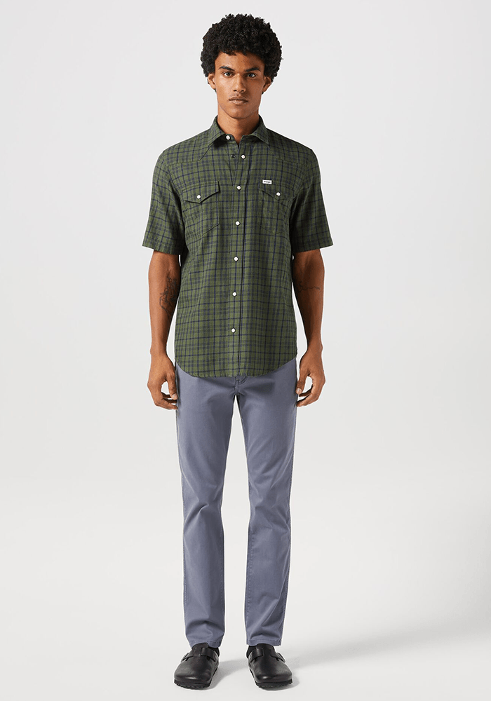Camisa Manga Corta Western Shirt Ss Green Indigo Plaid