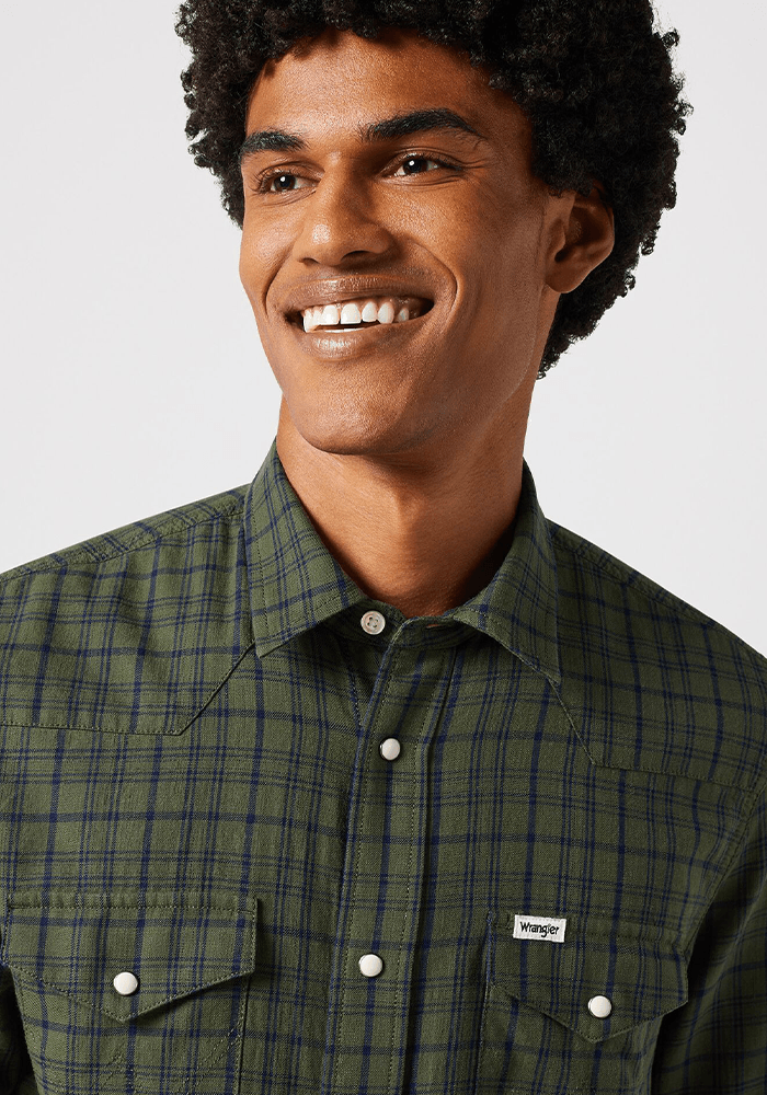 Camisa Manga Corta Western Shirt Ss Green Indigo Plaid