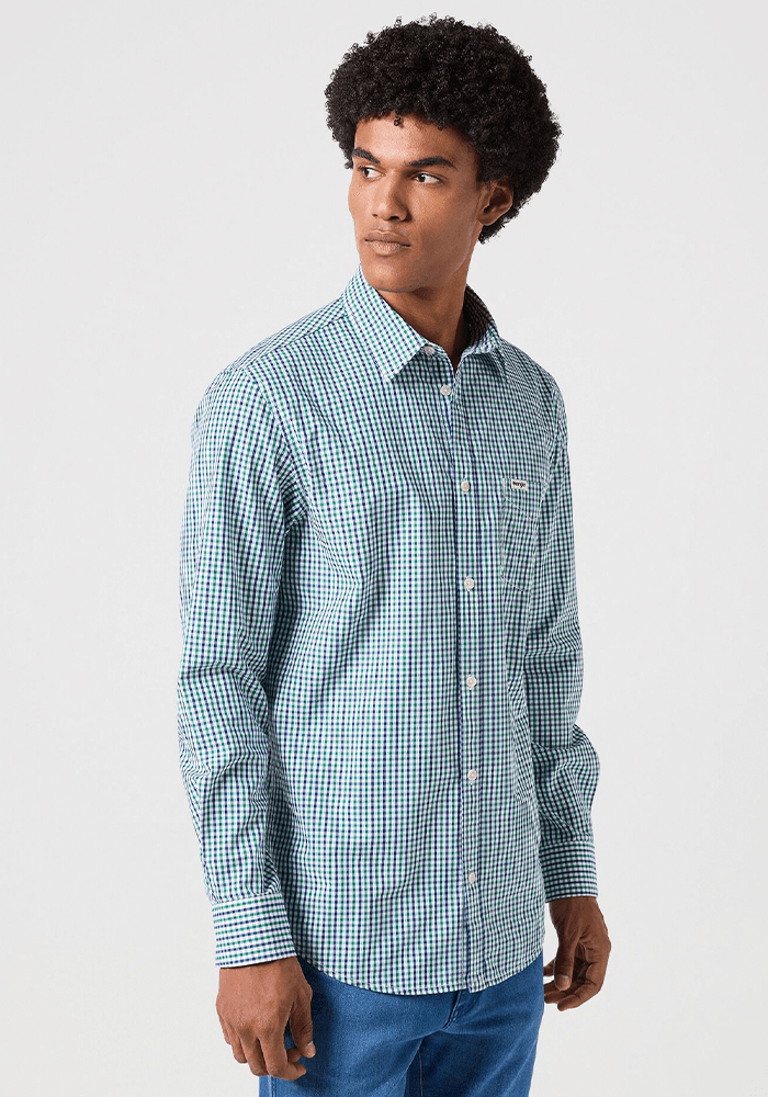 Camisa 1 Pocket Shirt Plaid Ls Green/Navy