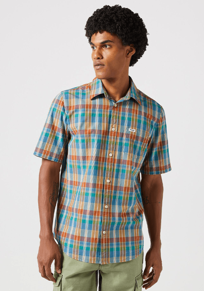 Camisa Manga Corta 1 Pocket Shirt Plaid Ss Tan Madaras