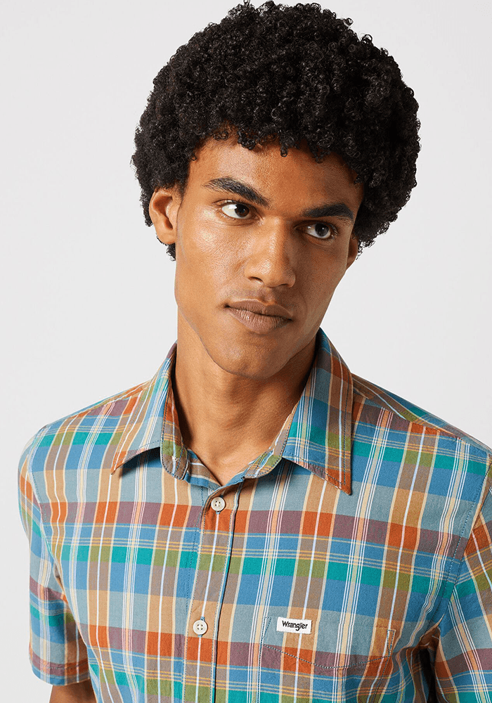 Camisa Manga Corta 1 Pocket Shirt Plaid Ss Tan Madaras