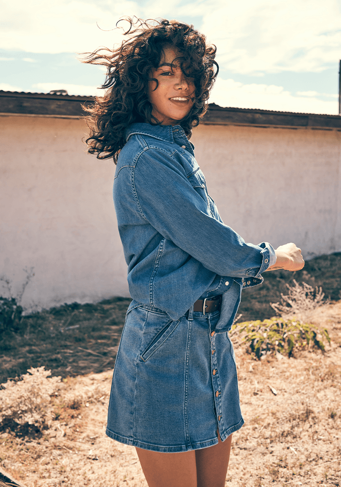 Falda Mini Falda Denim Mid Wash