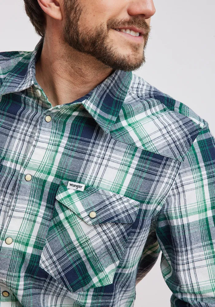 Camisa Hombre Western Shirt Green Blue Plaid