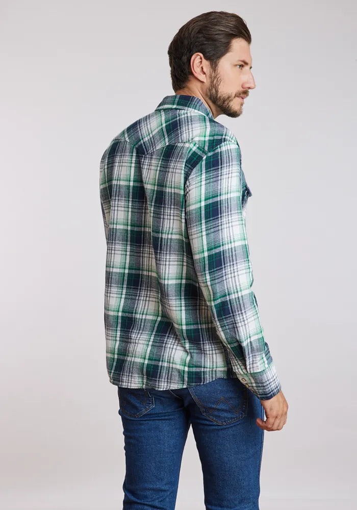 Camisa Hombre Western Shirt Green Blue Plaid