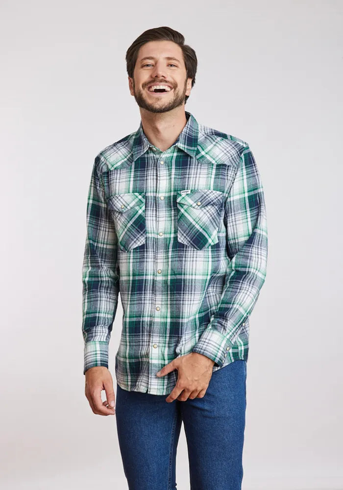 Camisa Hombre Western Shirt Green Blue Plaid