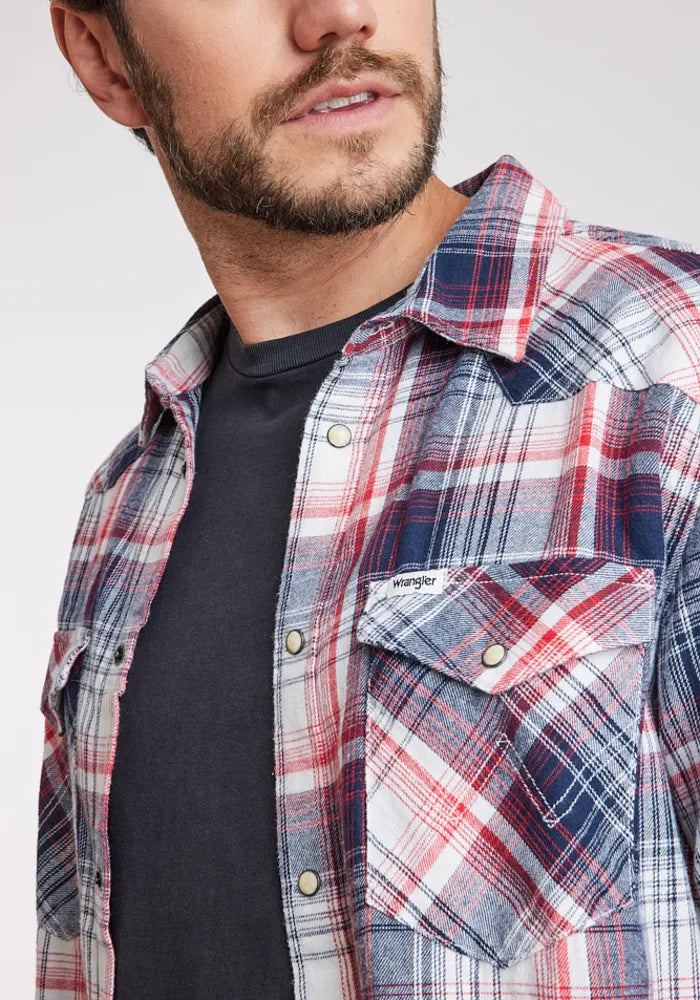 Camisa Hombre Western Shirt Red Blue Plaid