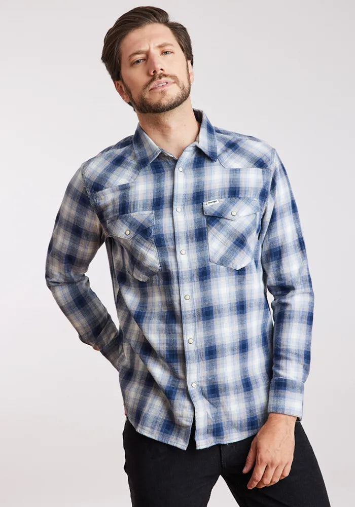 Camisa Hombre Western Shirt Blue Shadow
