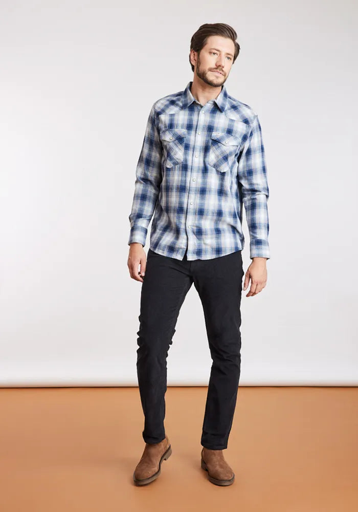 Camisa Hombre Western Shirt Blue Shadow