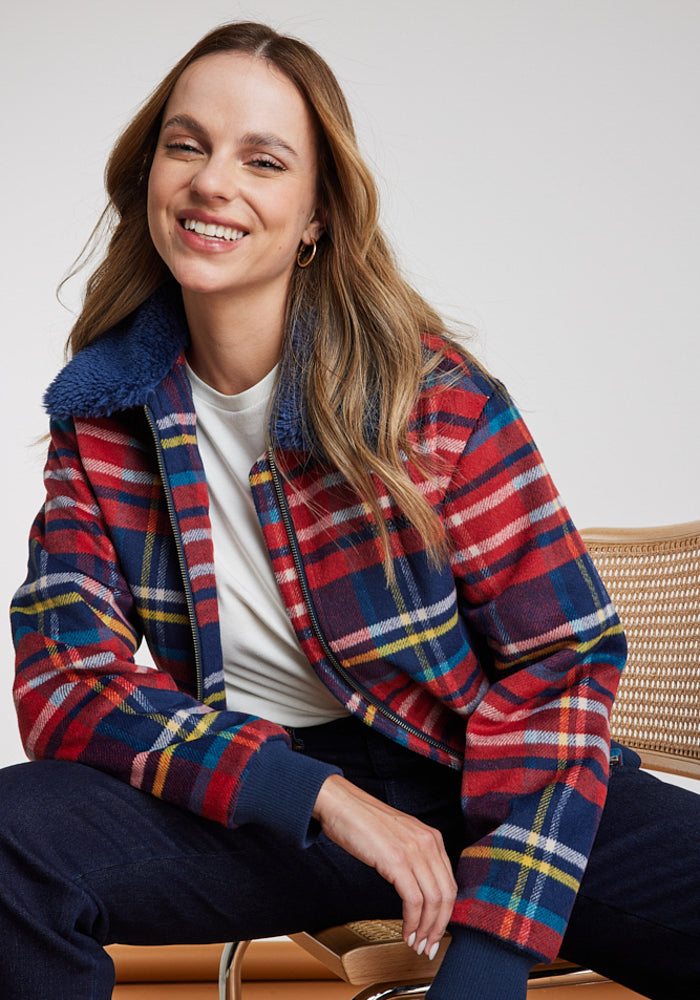 Chaqueta Mujer Aviator Jacket Red Tartan