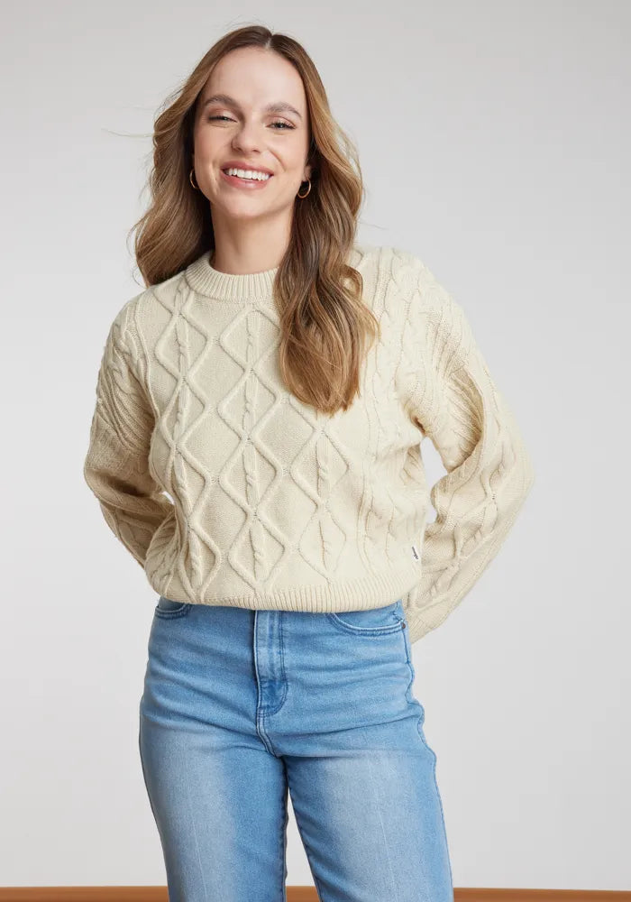 Sweaters Mujer Cable Knit Sweater Worn White