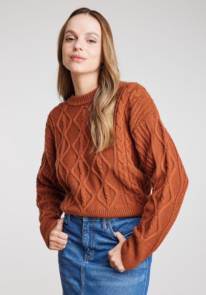 Sweaters Mujer Cable Knit Sweater Gingerbread