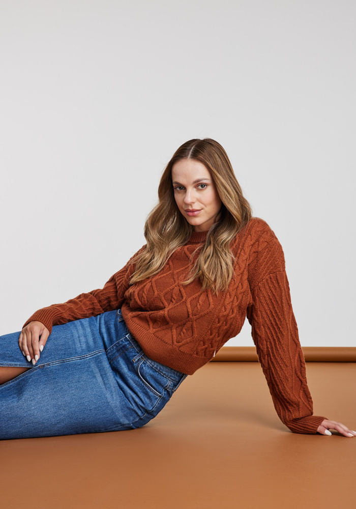 Sweaters Mujer Cable Knit Sweater Gingerbread