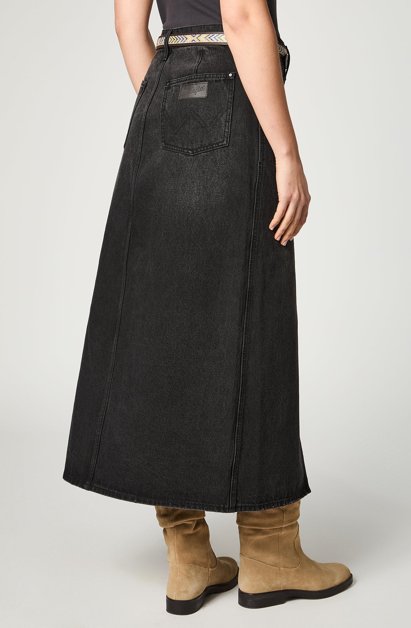 Falda Mujer Denim Maxi Skirt Black