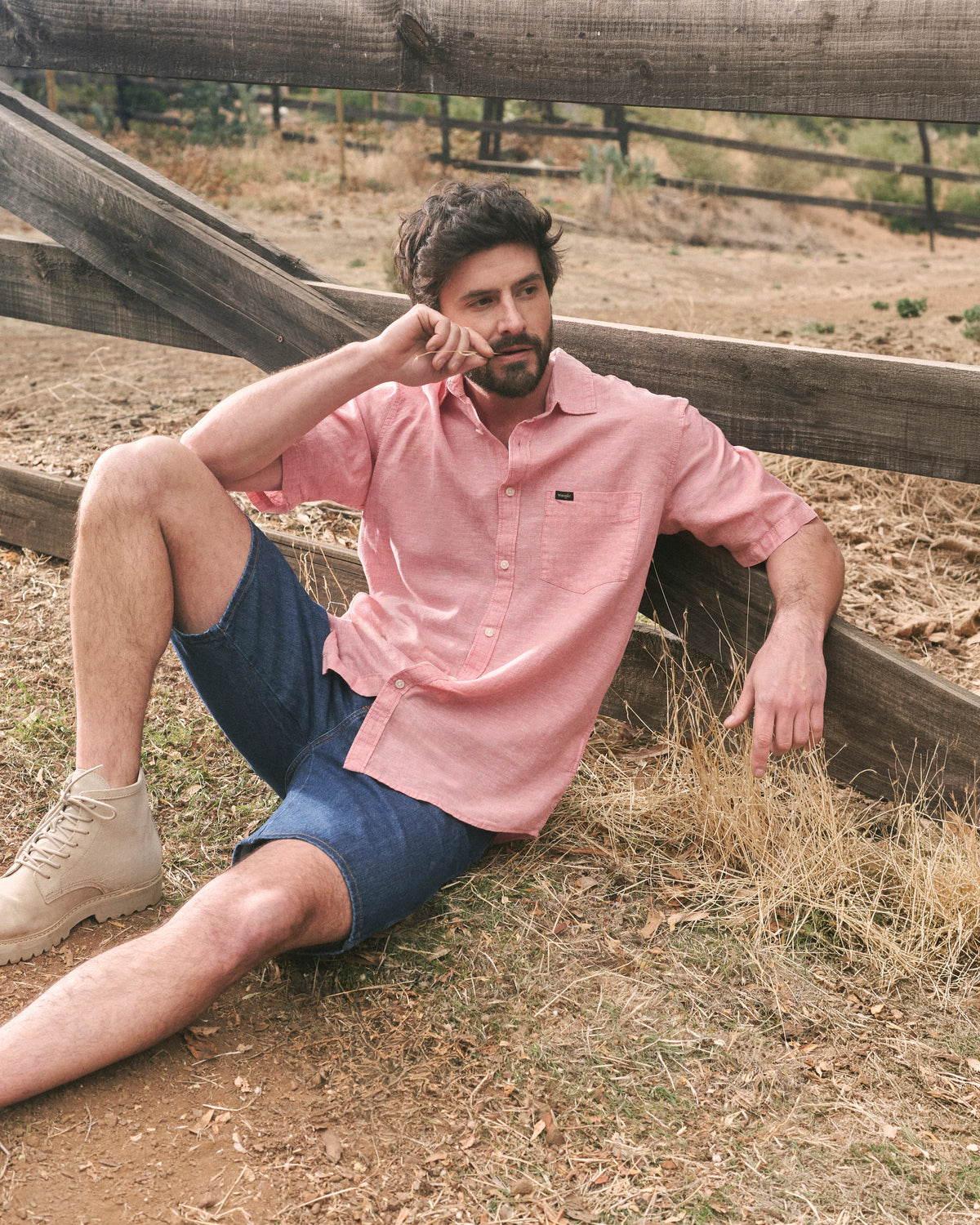 Camisa Hombre Manga Corta Lino 1 Bolsillo Regular Fit Rosado