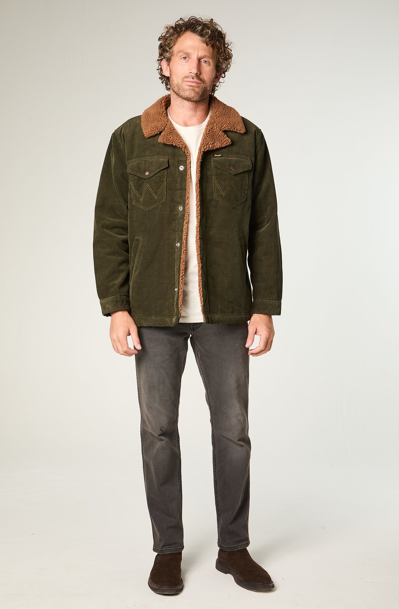 Chaqueta Hombre Cotelé Regular Verde Oscuro