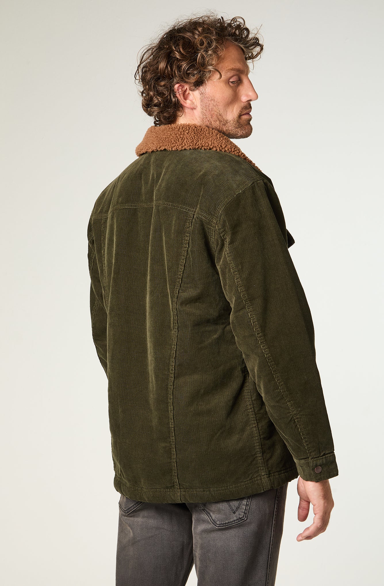 Chaqueta Hombre Cotelé Regular Verde Oscuro