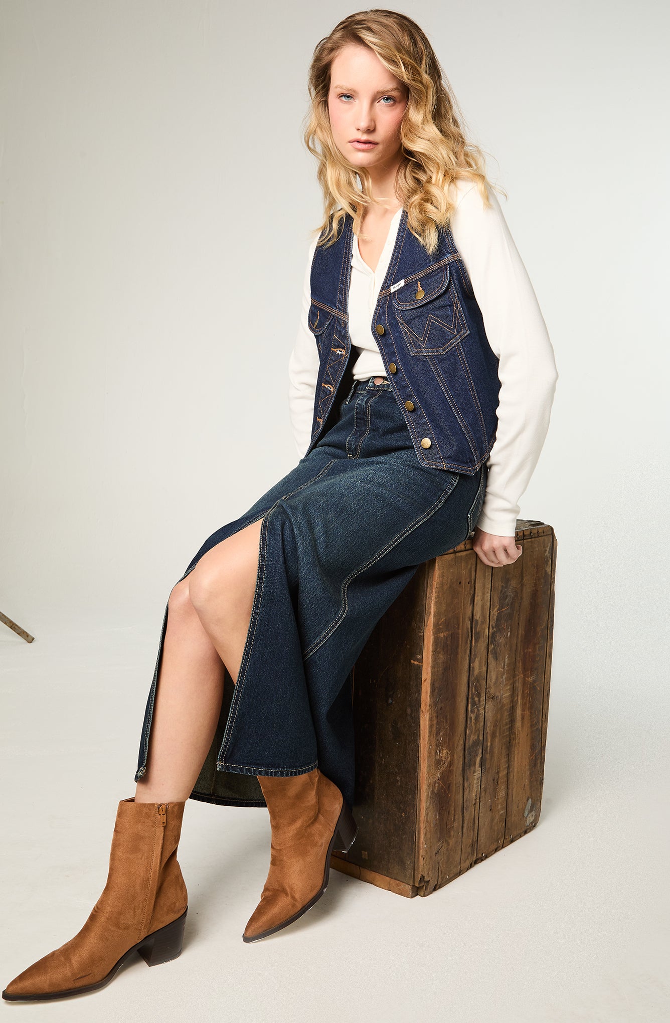 Falda Mujer Denim Maxi Skirt Regular Fit Long Azul