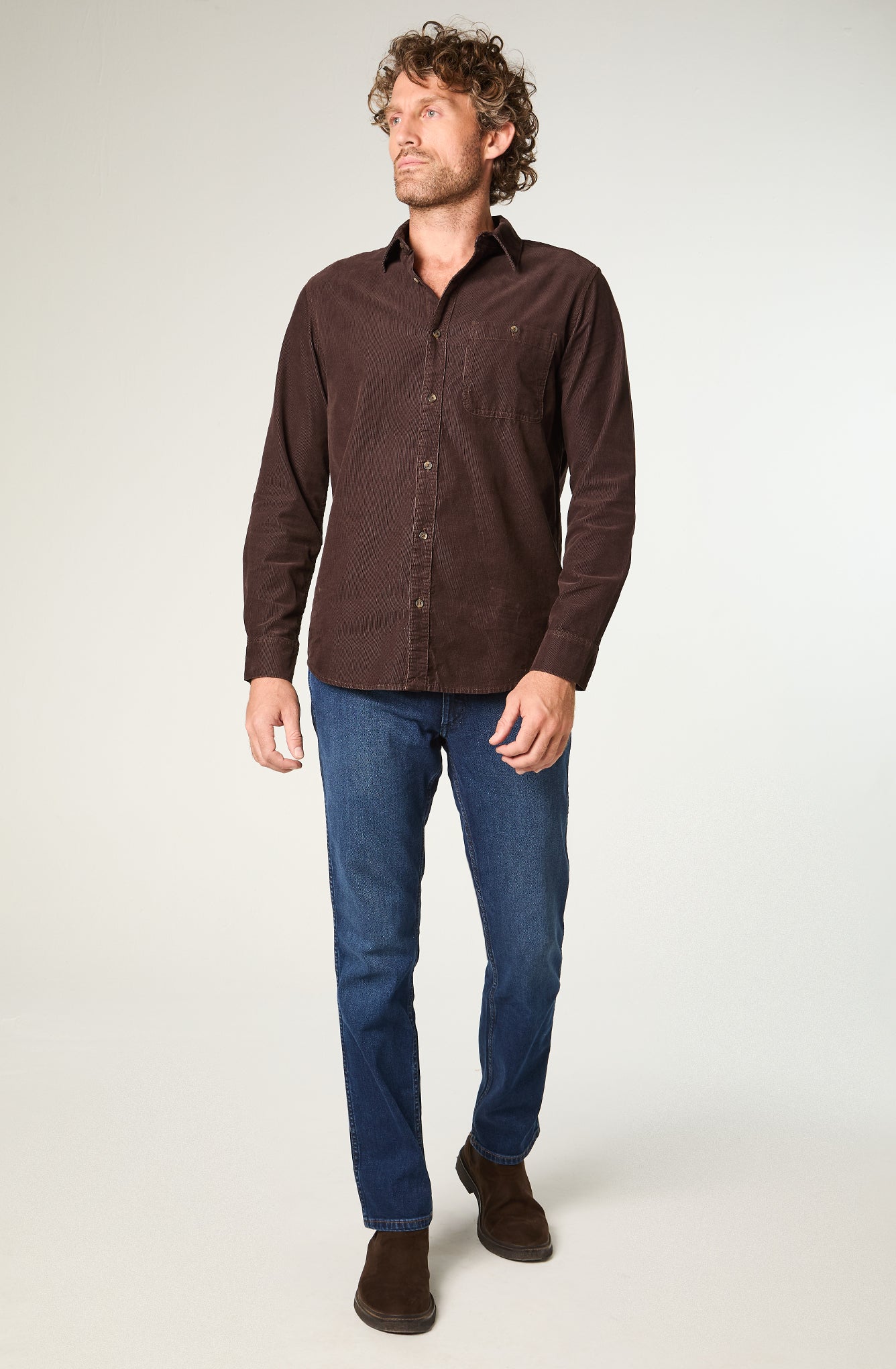 Camisa Hombre 1 Pocket Cotelé Café Oscuro