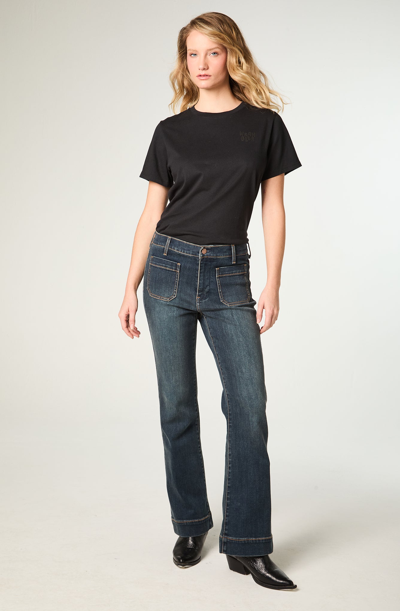 Jeans Mujer Boot Cut Retro Mid Rise Azul Oscuro