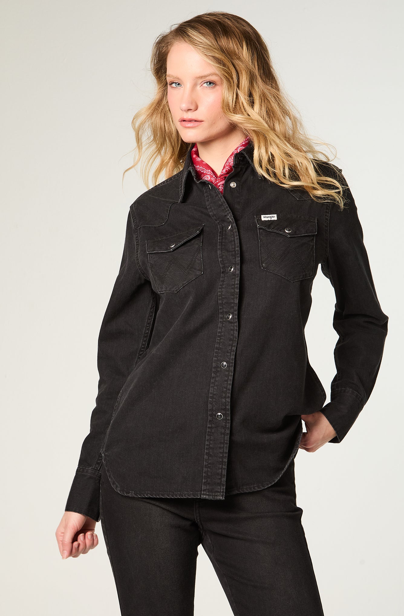 Camisa Mujer Denim Ml Black