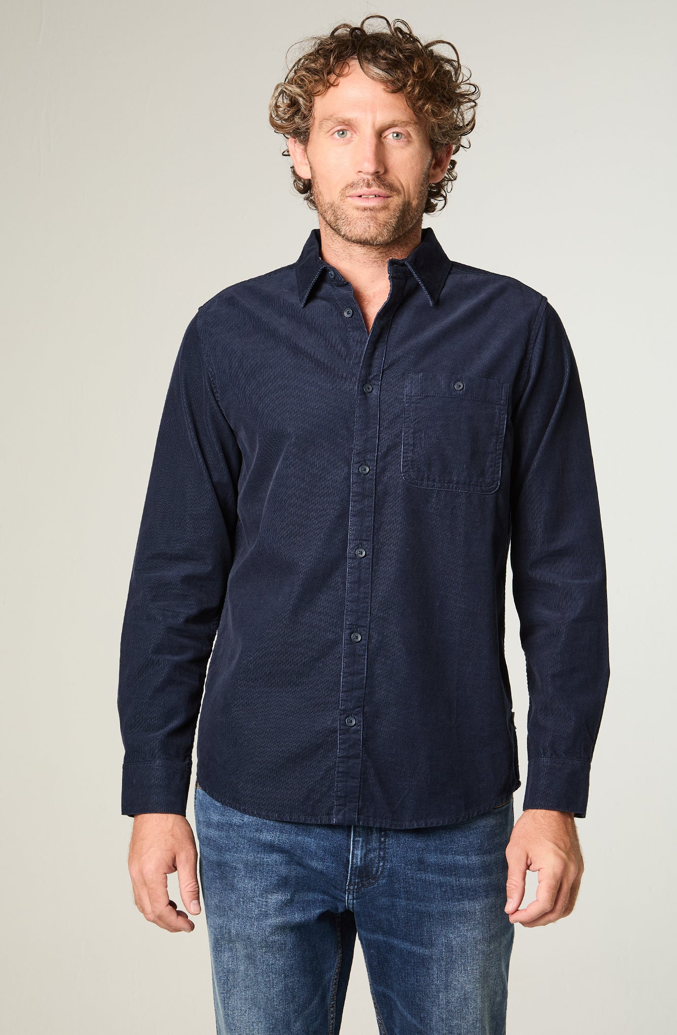 Camisa Hombre 1 Pocket Cotelé Azul