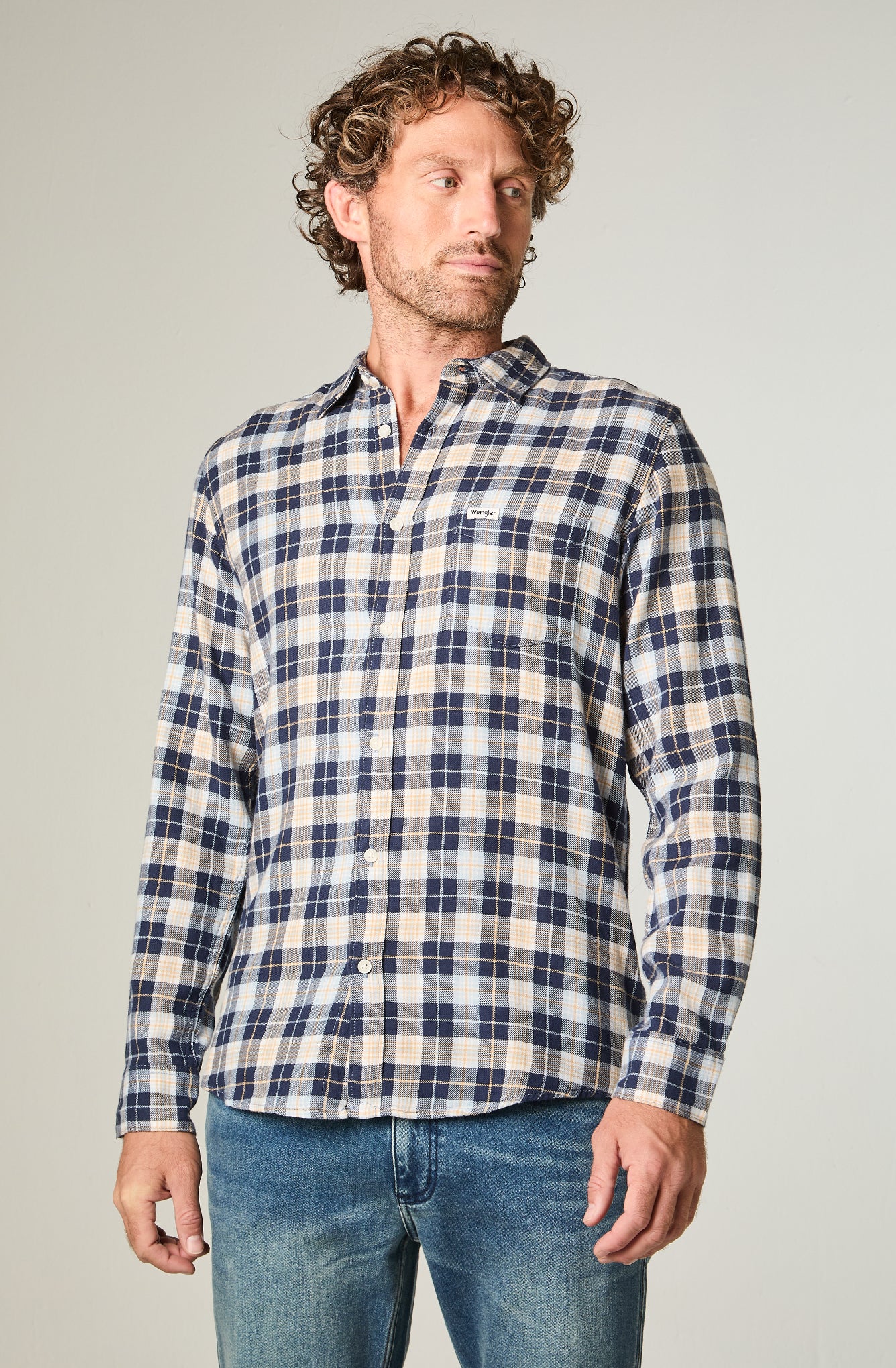 Camisa Hombre 1 Pocket Flannel Regular Azul
