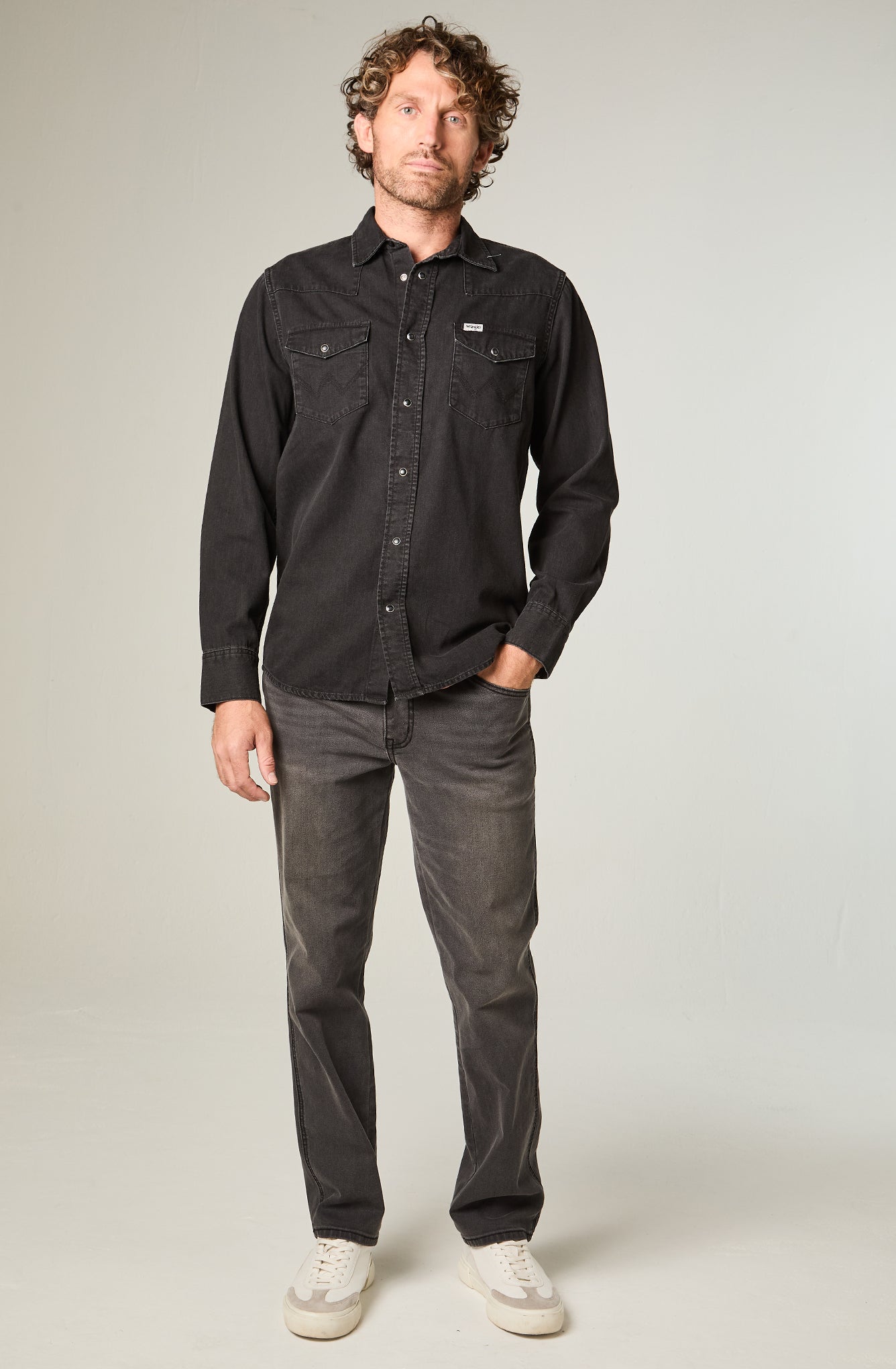 Camisa Hombre Denim Ml Black