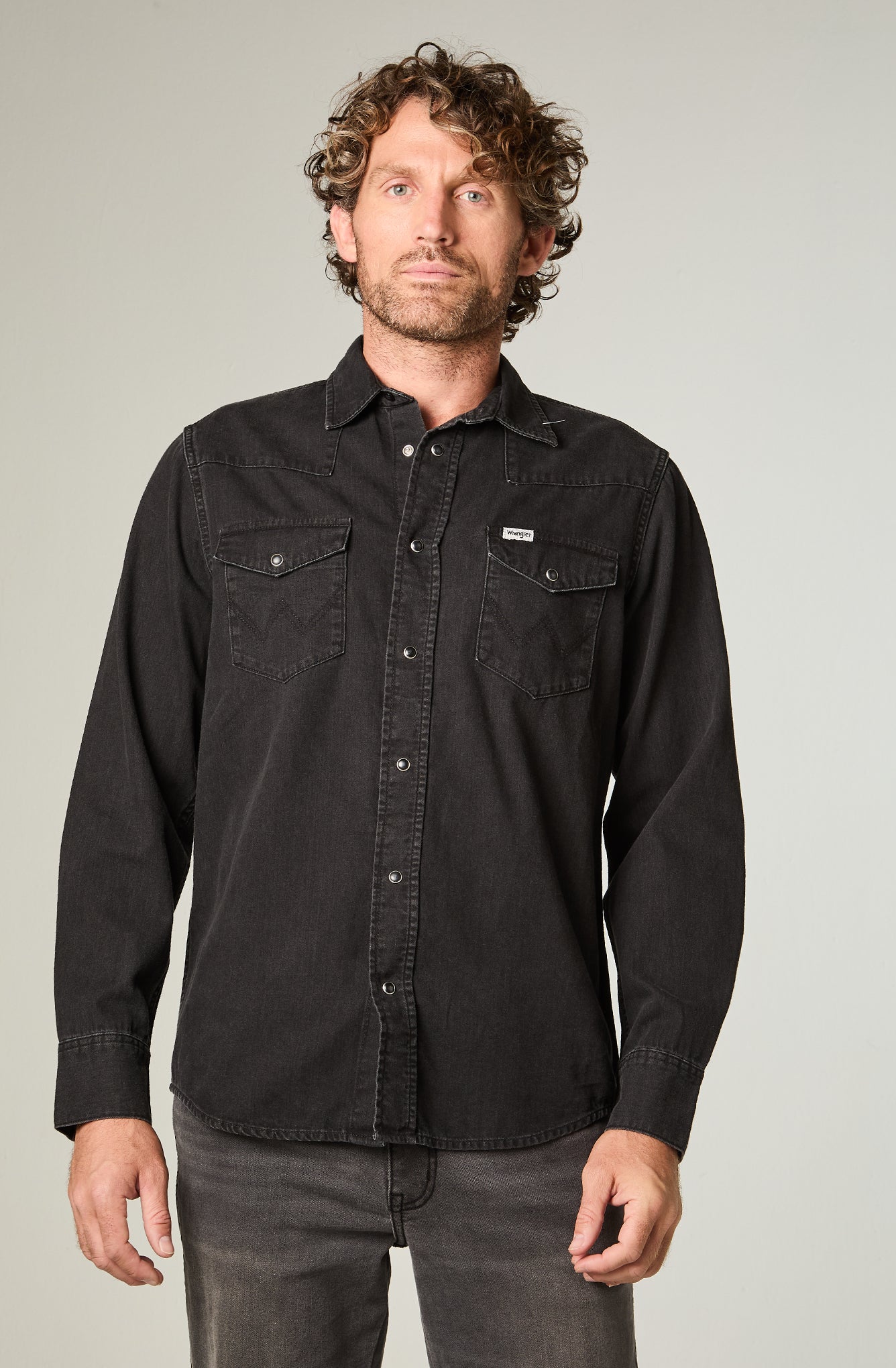 Camisa Hombre Denim Ml Black