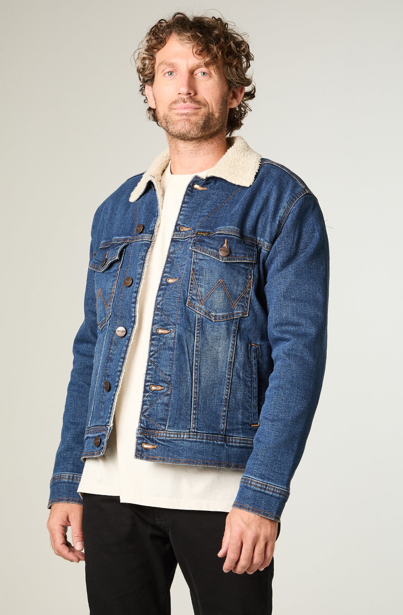 Chaqueta Denim Sherpa Hombre Azul