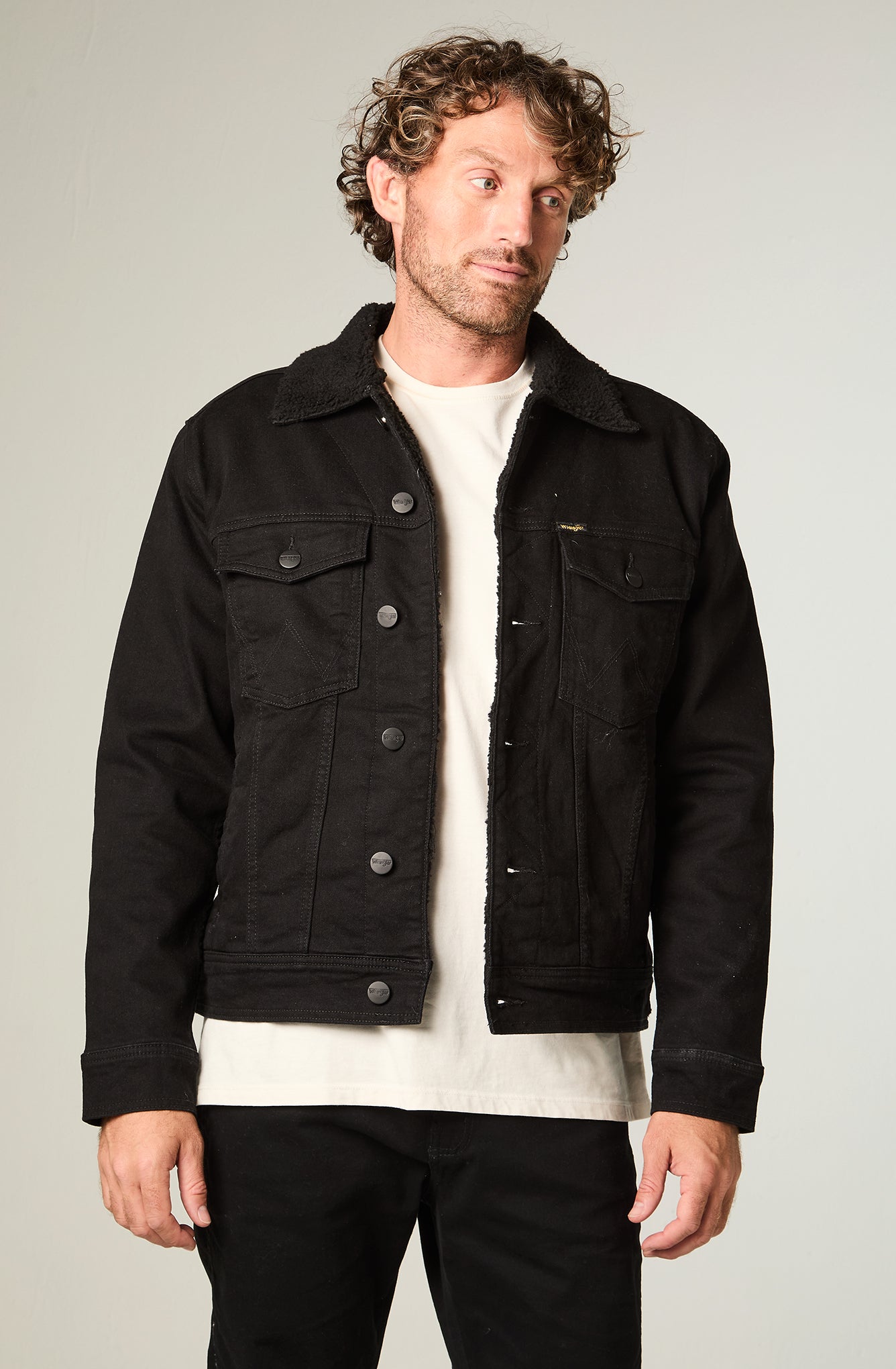 Chaqueta Denim Sherpa Hombre Negra