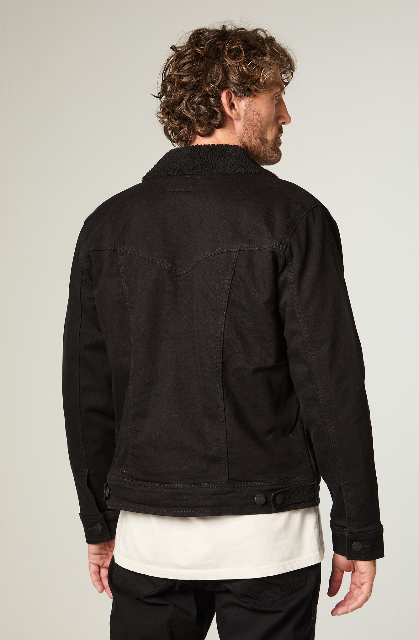 Chaqueta Denim Sherpa Hombre Negra