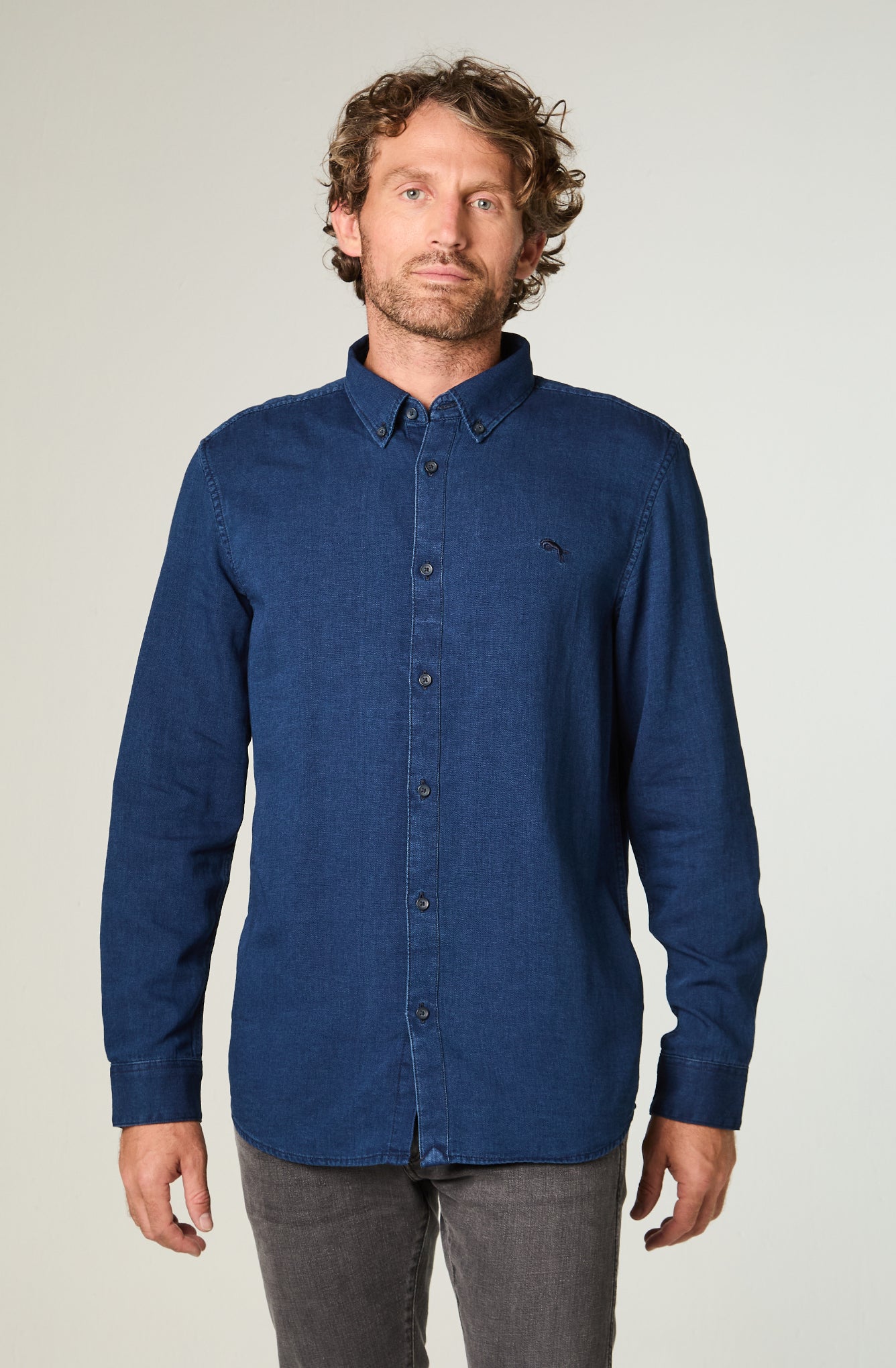 Camisa Hombre Denim Azul