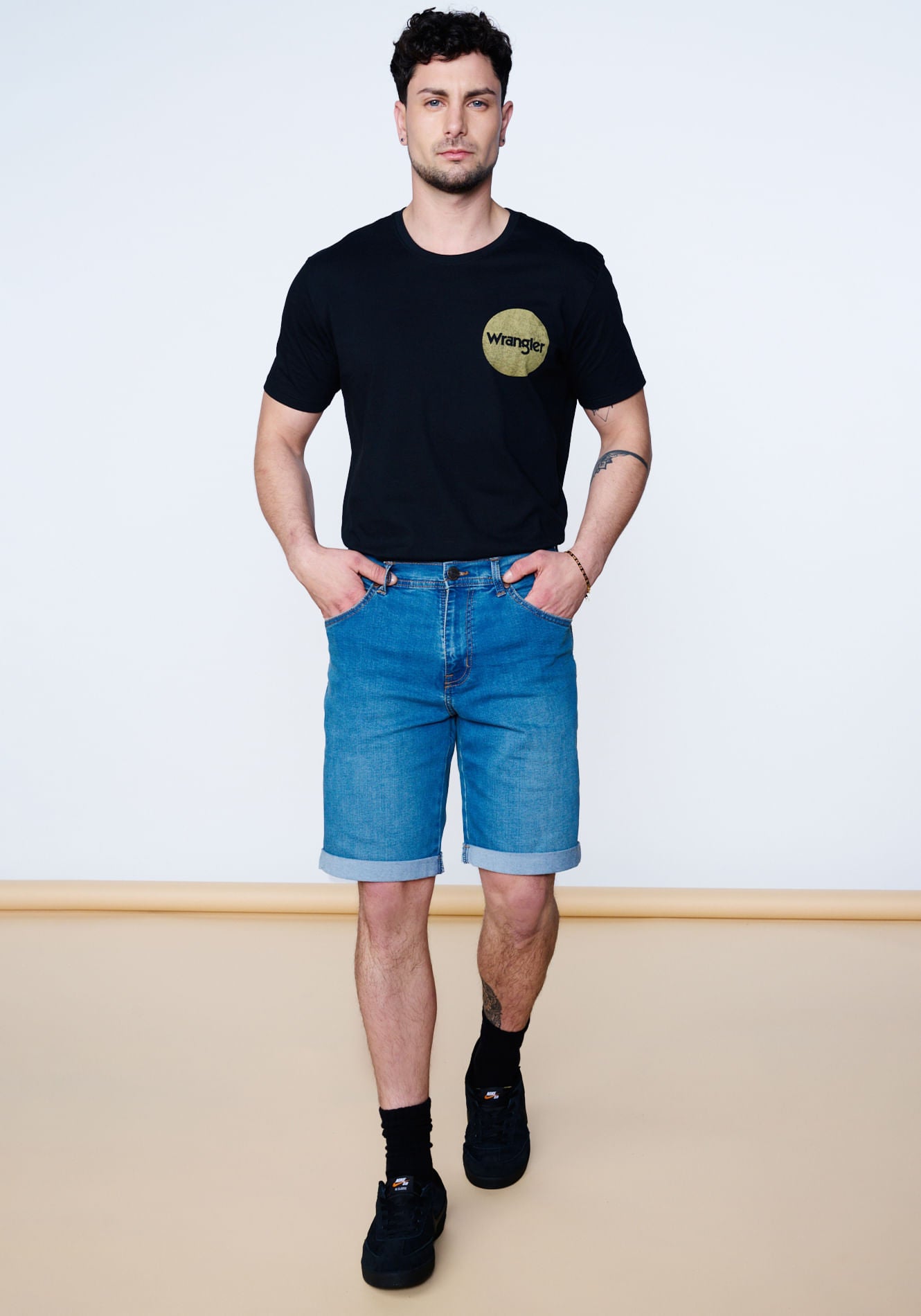 Short Tiro Alto Denim Mid Stone