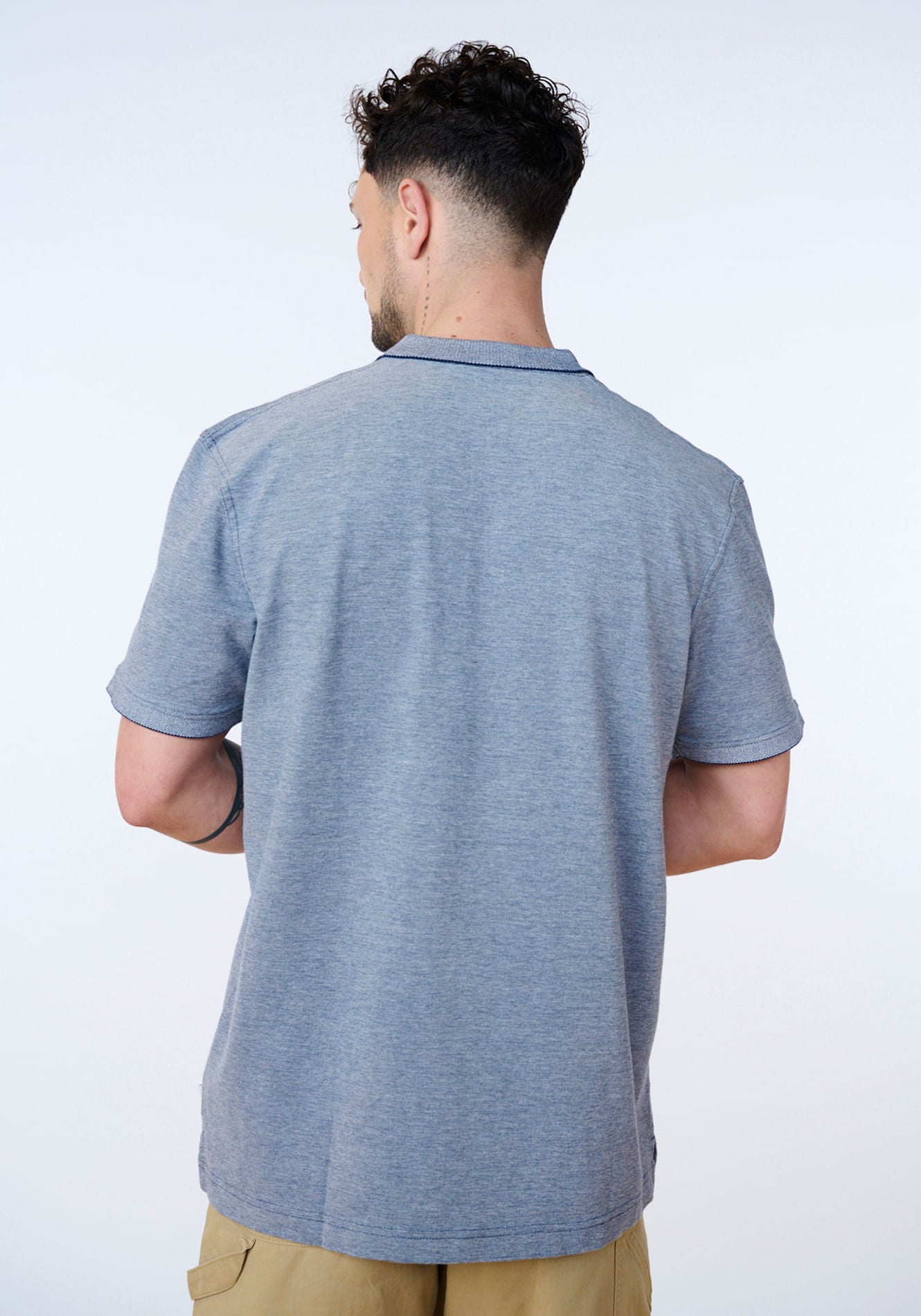 Polera Refined Polo Oxford Pique White With Navy Tipping