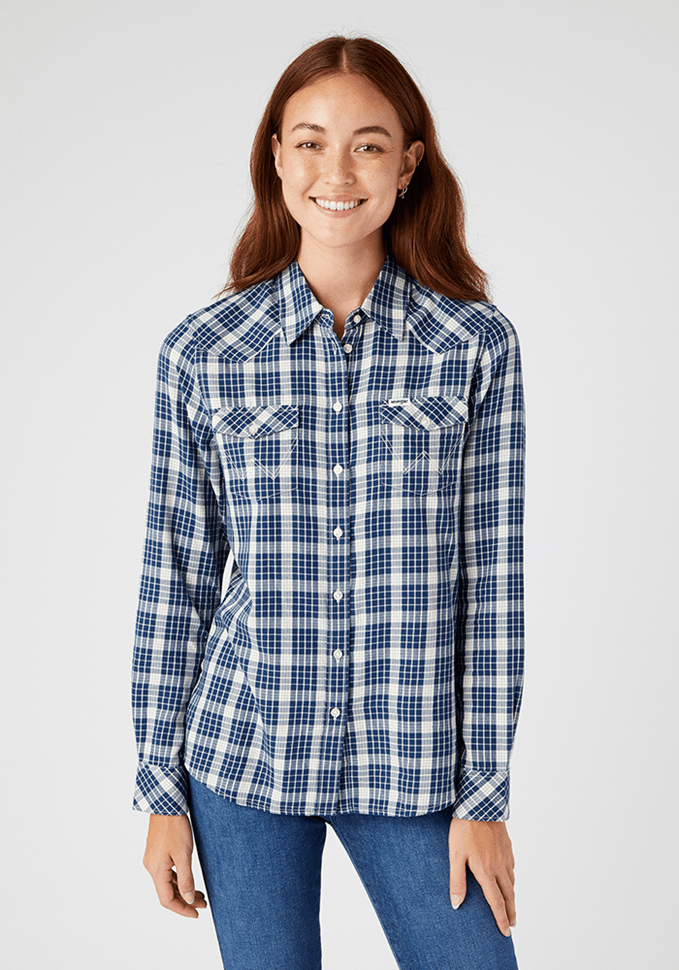 Camisa Mujer Western Check Medieval Blue