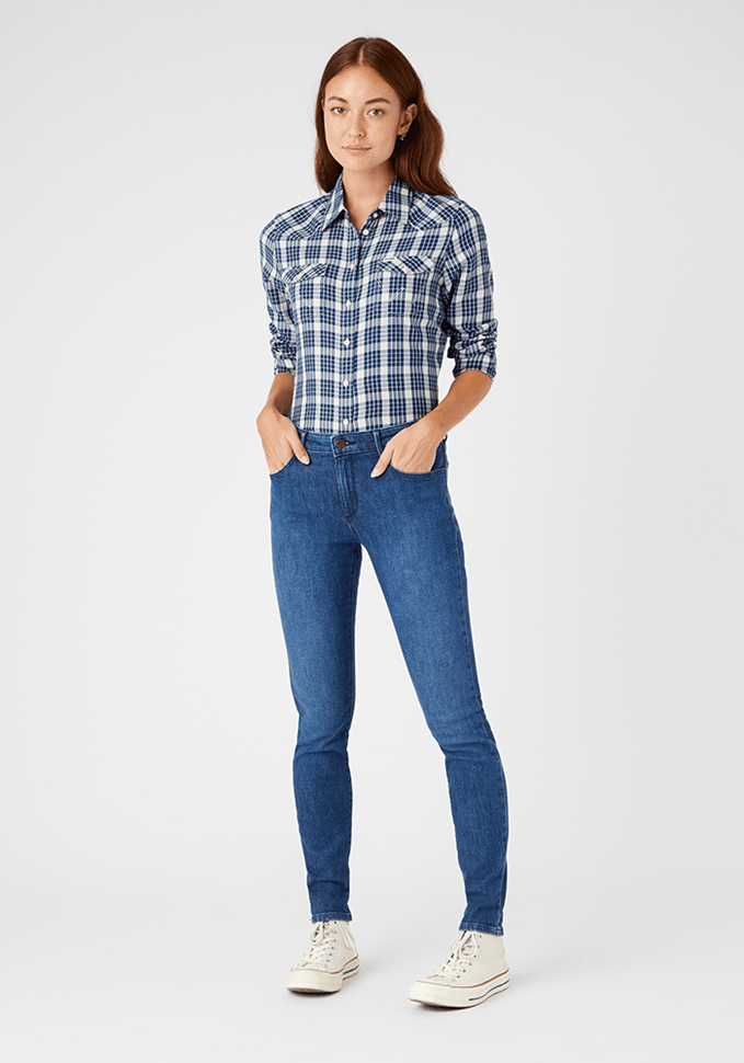 Camisa Mujer Western Check Medieval Blue