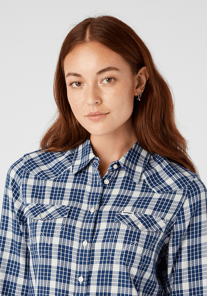 Camisa Mujer Western Check Medieval Blue
