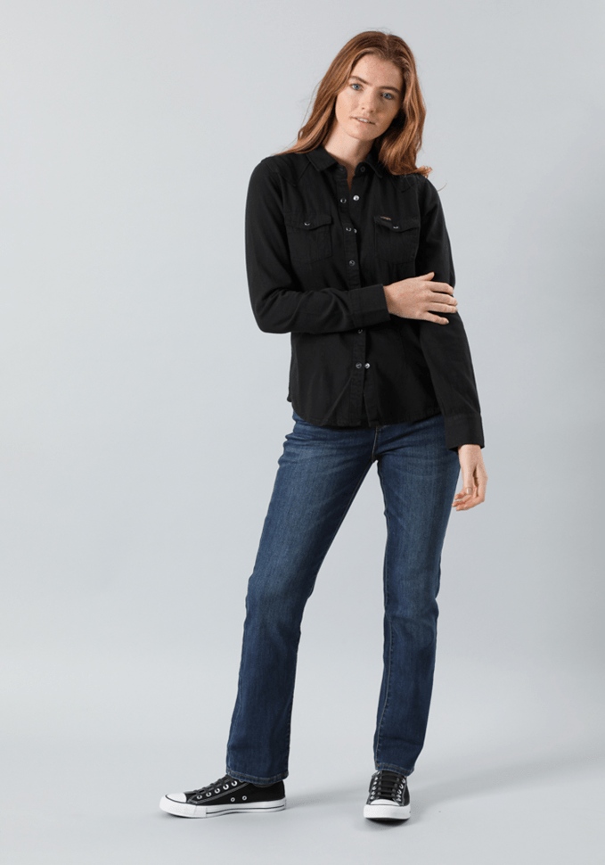 Camisa Mujer Shirt WRW Western Black Washed