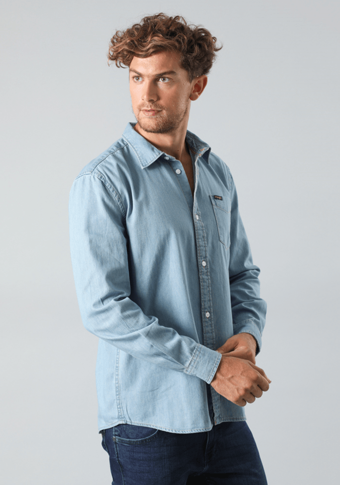 Camisa Hombre 1 Pocket Button Down Light Indigo