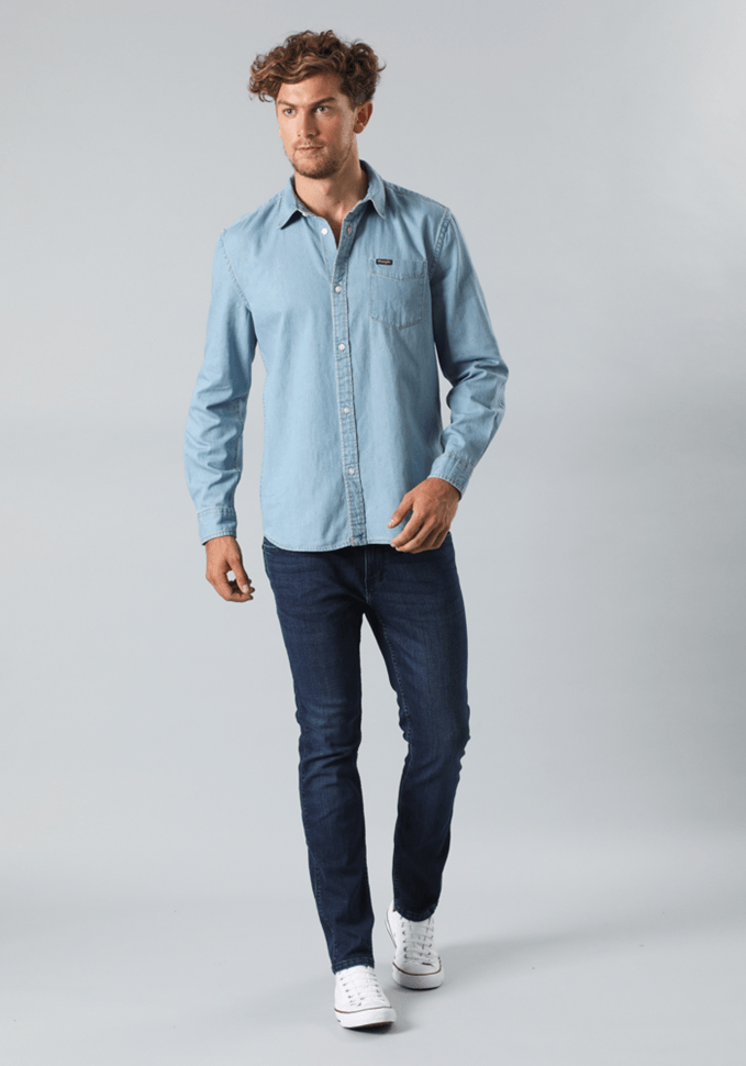 Camisa Hombre 1 Pocket Button Down Light Indigo
