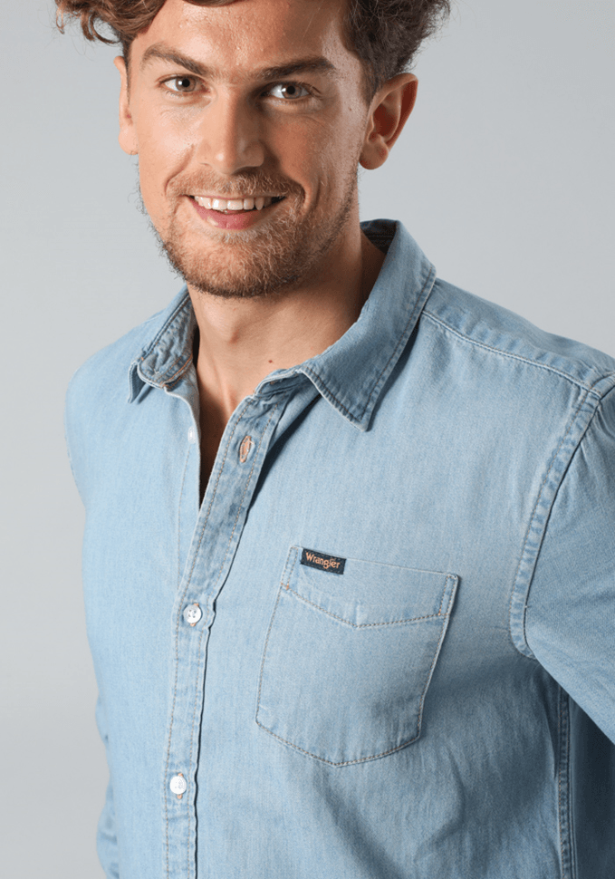 Camisa Hombre 1 Pocket Button Down Light Indigo