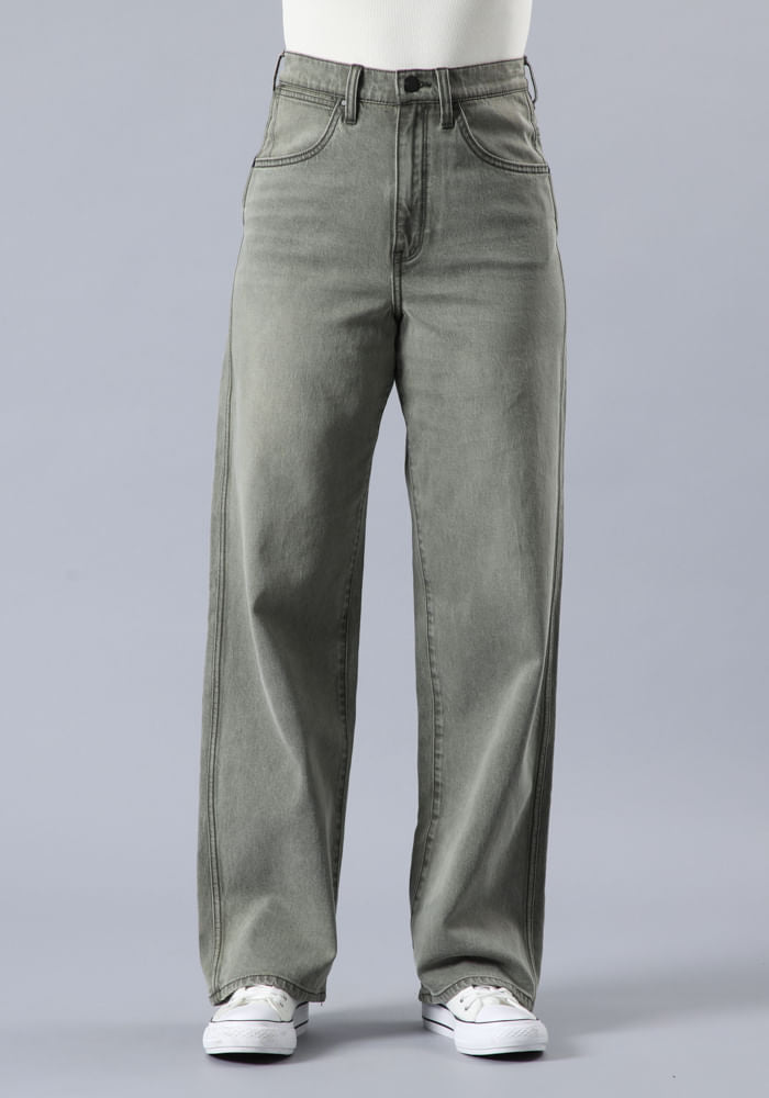 Jeans Mujer Tiro Alto Mom Relaxed Dirty Vintage Green