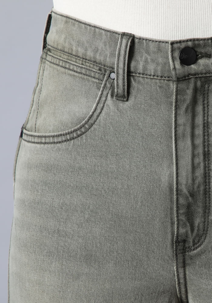 Jeans Mujer Tiro Alto Mom Relaxed Dirty Vintage Green