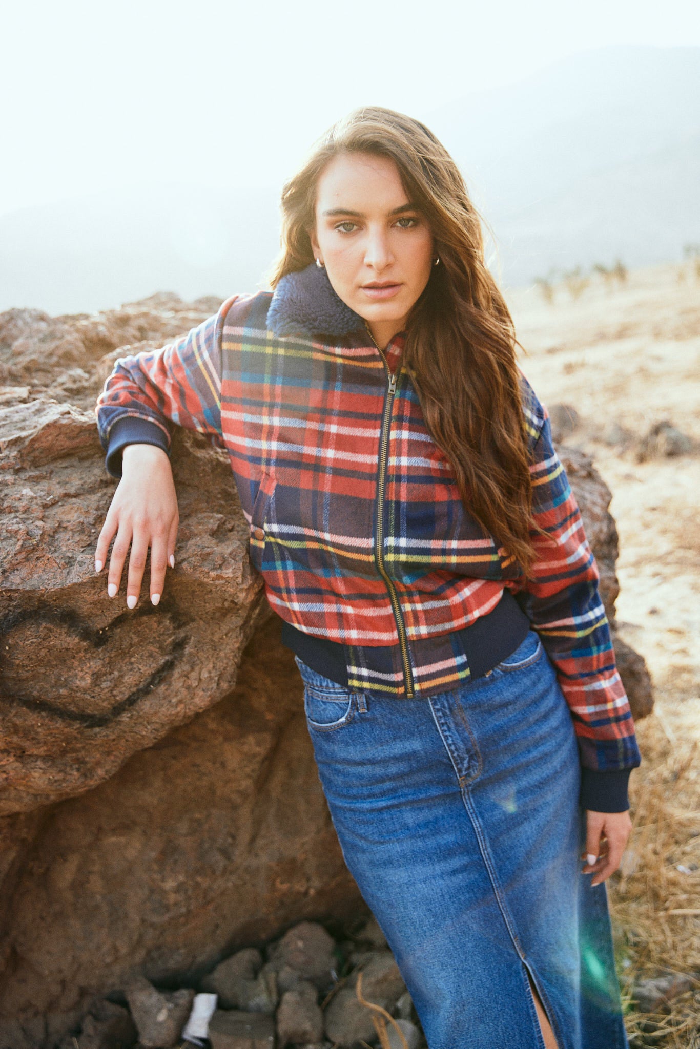 Chaqueta Mujer Aviator Jacket Red Tartan