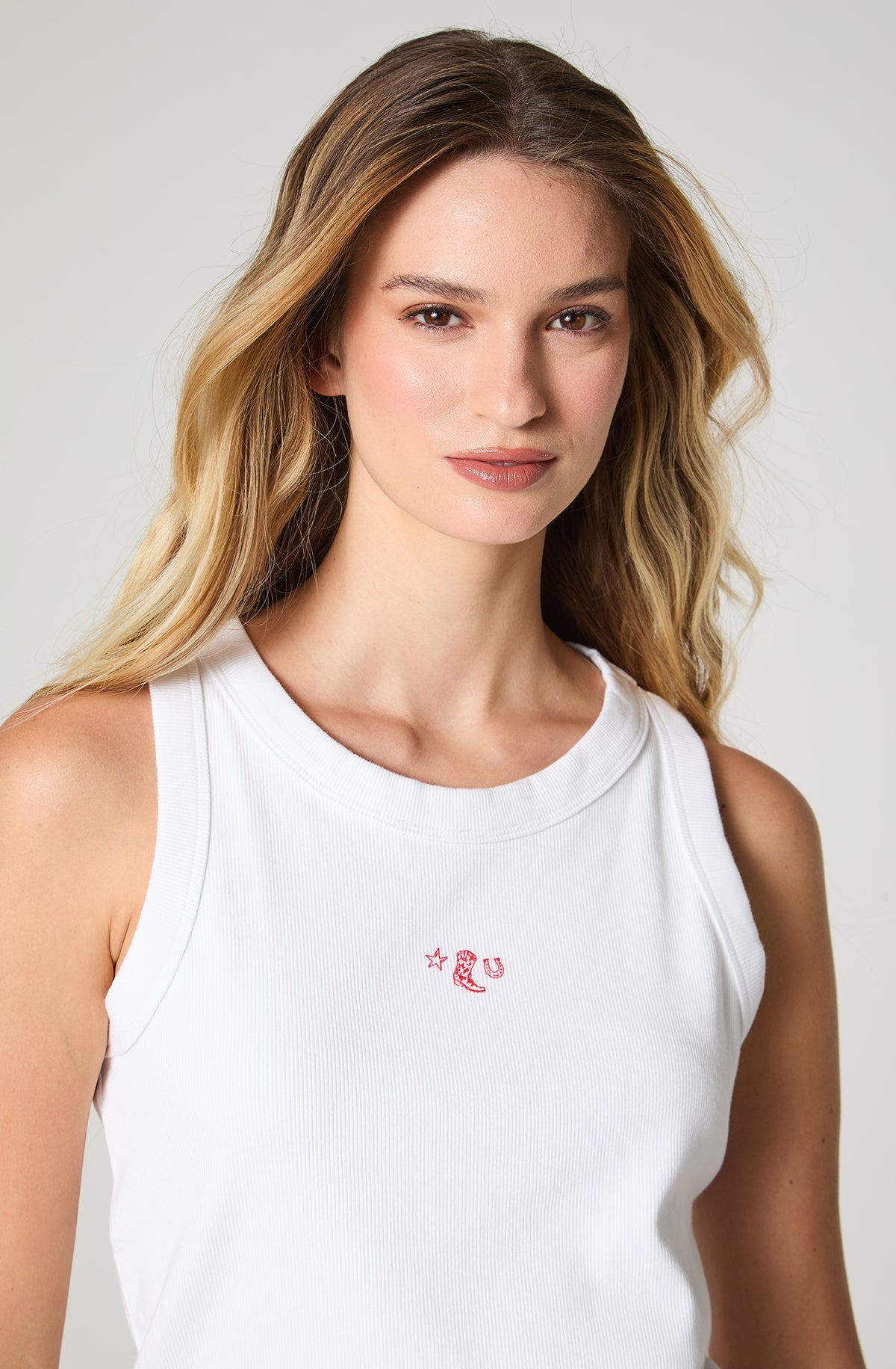 Polera Mujer Ringer Tank Sin Mangas Slim Fit Blanco