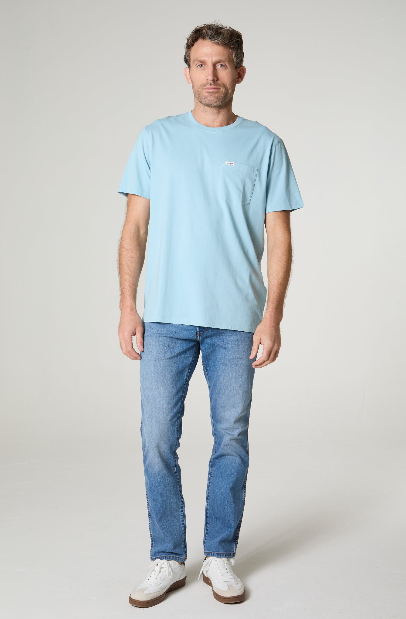 Polera Hombre Cuello Redondo Con Bolsillo Regular Fit 100% Cotton Celeste